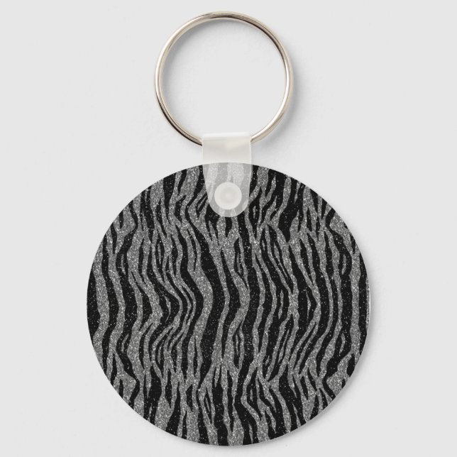 Zebra Print Black and Gray Silver Keychain (Front)