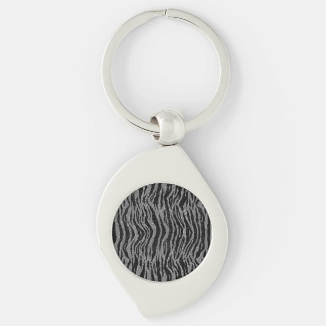 Zebra Print Black and Gray Silver Keychain (Front)