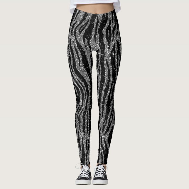 Zebra Print Black and Gray Silver Leggings (Front)