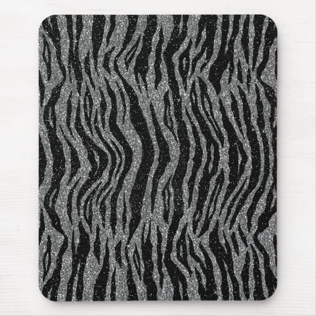Zebra Print Black and Gray Silver Mouse Pad (Front)
