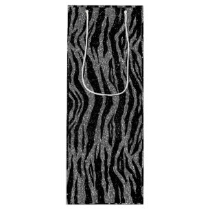 Zebra Print Black and Gray Silver Wine Gift Bag