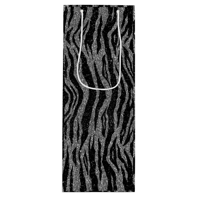 Zebra Print Black and Gray Silver Wine Gift Bag (Front)