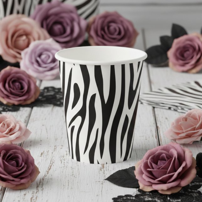 Zebra Print Black and White Party  Paper Cups (Simple Girly Zebra Print Paper Cups for Wild One Baby Shower, Safari Zoo Wild Animals Birthday Party)