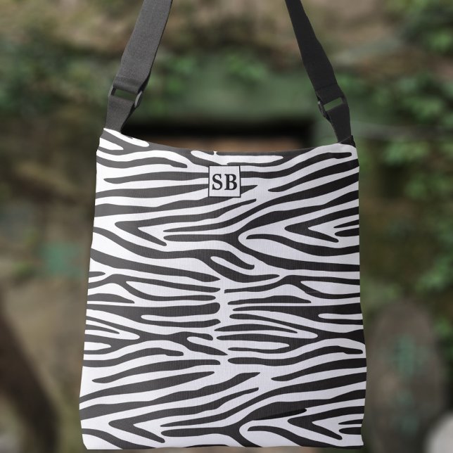 Zebra Print Black and White Striped Crossbody Bag (🦓 Just add your initials 🦓)