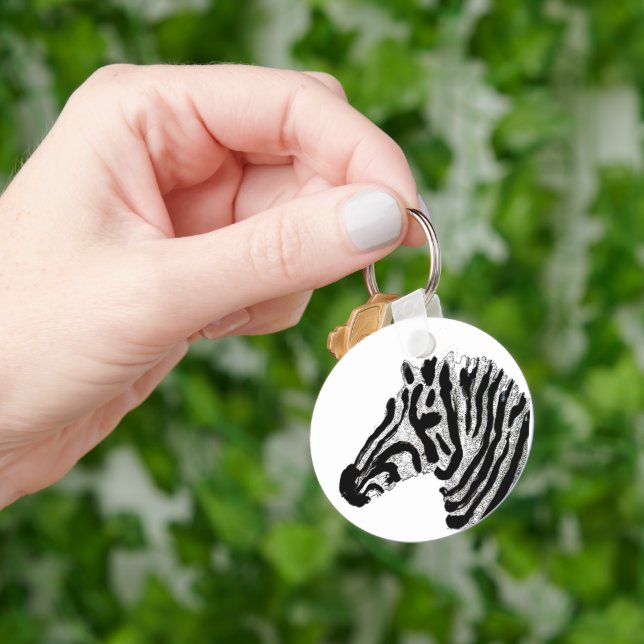 Zebra Print Black and White Stripes Keychain (Hand)