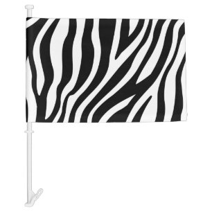 Zebra Print Black And White Stripes Pattern Car Flag