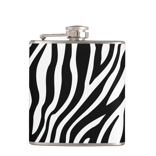 Zebra Print Black And White Stripes Pattern Flask (Front)