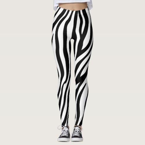 Zebra Print Black And White Stripes Pattern Leggings