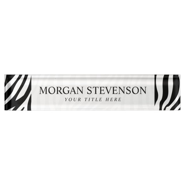 Zebra Print Black And White Stripes Pattern Name Plate (Front)