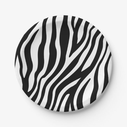 Zebra Print Black And White Stripes Pattern Paper Plates
