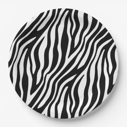 Zebra Print Black And White Stripes Pattern Paper Plates
