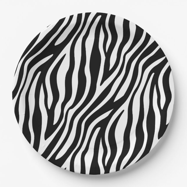 Zebra Print Black And White Stripes Pattern Paper Plates (Front)