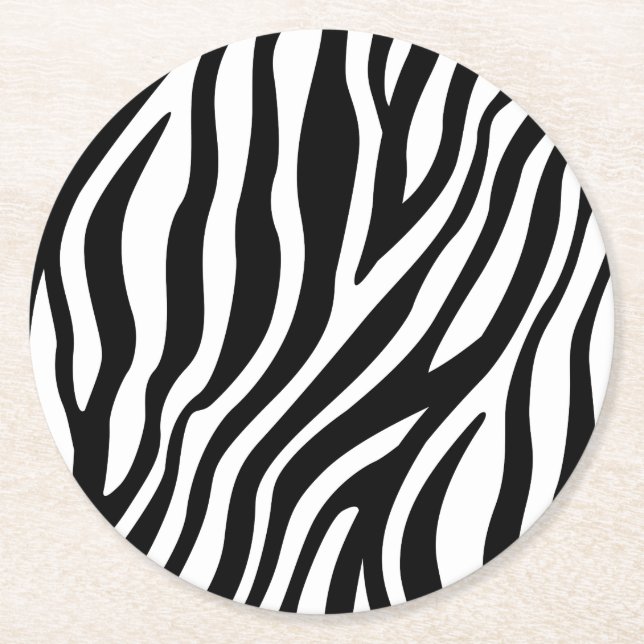Zebra Print Black And White Stripes Pattern Round Paper Coaster (Front)