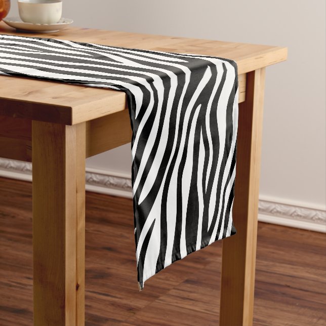 Zebra Print Black And White Stripes Pattern Short Table Runner (In Situ)