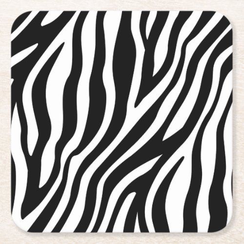 Zebra Print Black And White Stripes Pattern Square Paper Coaster