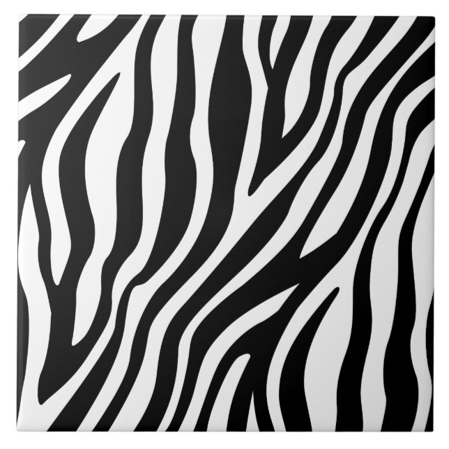 Zebra Print Black And White Stripes Pattern Tile (Front)