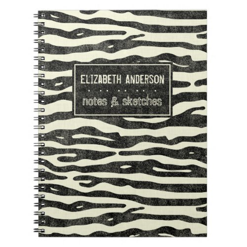 Zebra Print Black Beige Custom Name Stylish Modern Notebook