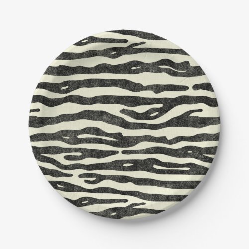 Zebra Print Black Ecru Striped Animal Safari Party Paper Plates