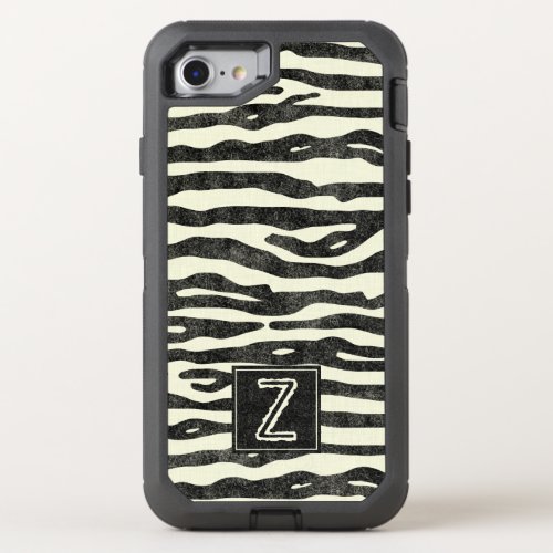 Zebra Print Black Ecru Stripes Stylish Monogram OtterBox Defender iPhone SE87 Case