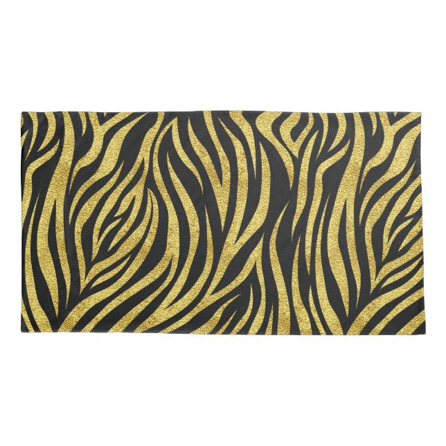Zebra Print Black Gold Pillow Case (Back)