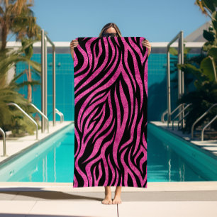 Zebra Print Black Hot Pink Beach Towel