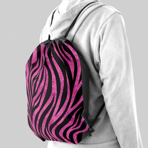 Zebra Print Black Hot Pink Drawstring Bag