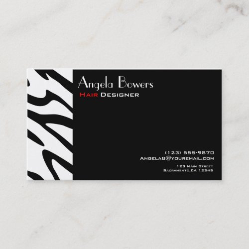 Zebra Print Black Modern Stylist Business Card