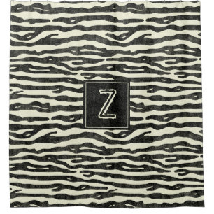Zebra Print Black Striped Monogram Animal Pattern Shower Curtain