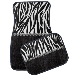 Zebra print black velvet diamond bling car mat