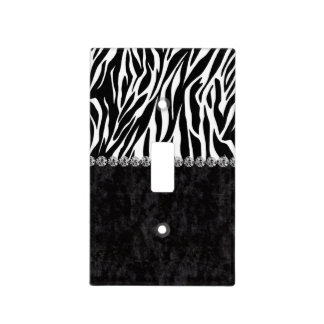 Zebra print black velvet diamond bling light switch cover