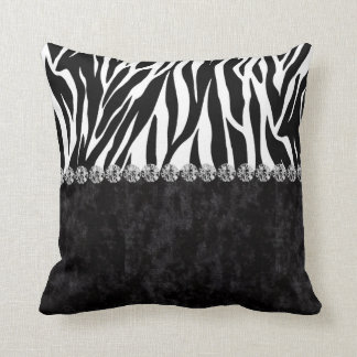 Zebra print black velvet diamond bling throw pillow
