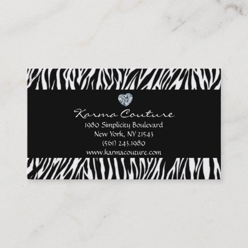 Customizable zebra print black w/ heart shaped diamond business cards