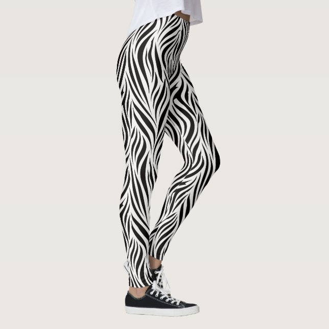 Zebra Print Black White Bold Animal Pattern Leggings (Right)