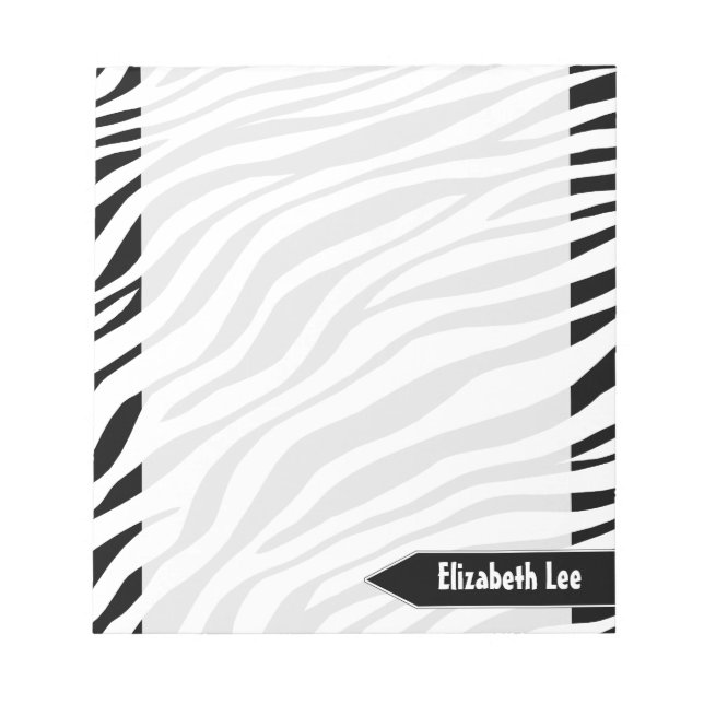 Zebra Print Black & White Personalized Notepad (Front)