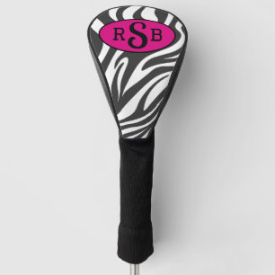 Zebra Print Black, White, & Pink Monogram Lady Golf Head Cover
