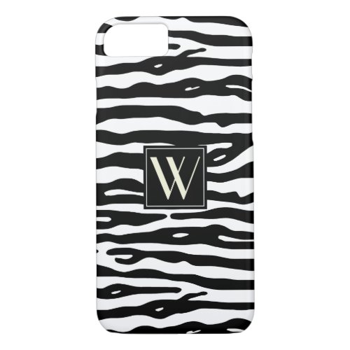 Zebra Print Black White Stripes Chic Monogrammed iPhone 87 Case