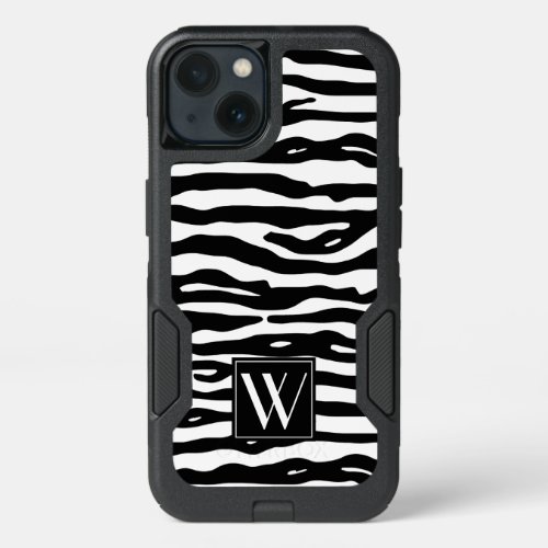 Zebra Print Black White Stripes Stylish Monogram iPhone 13 Case