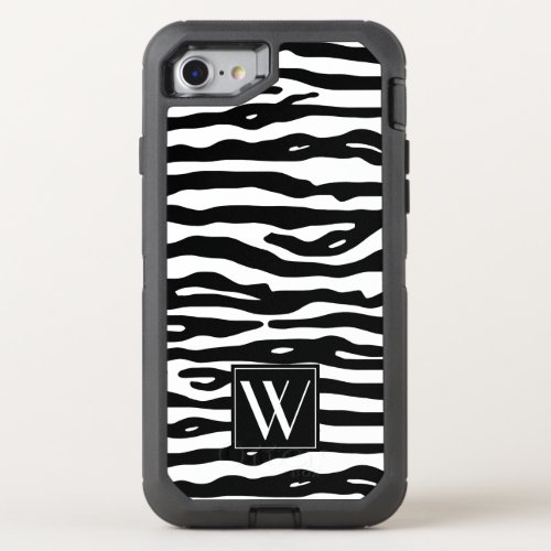 Zebra Print Black White Stripes Stylish Monogram OtterBox Defender iPhone SE87 Case