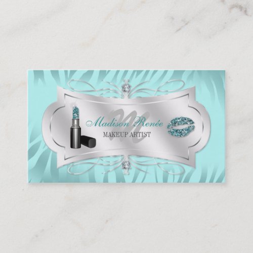 Zebra Print Blue Ice Glitter Cosmetologist Business Card