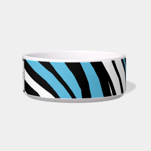 Zebra Print Blue Mix Personalized Cat Bowl