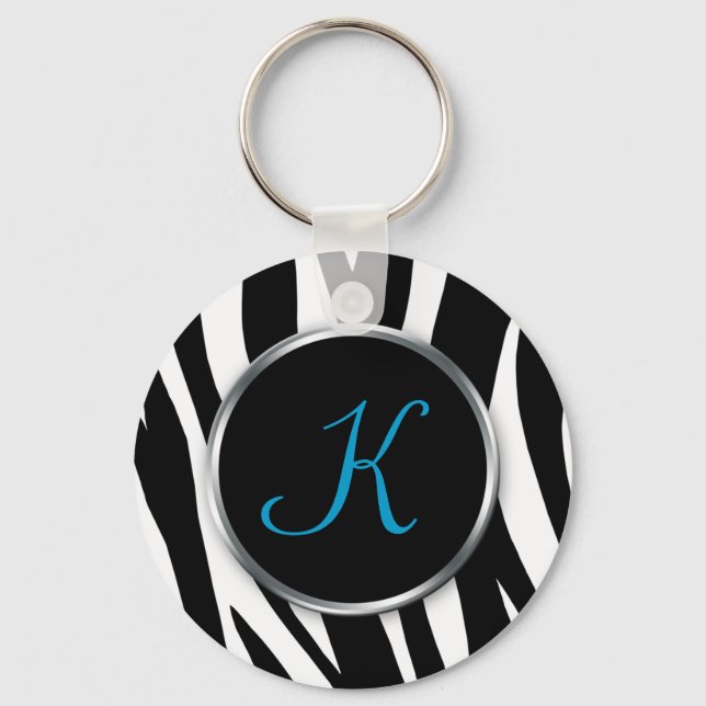 Zebra Print : Blue Monogram : Keychain (Front)