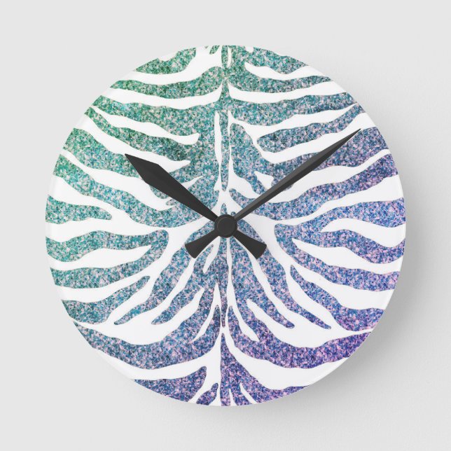 zebra print blue Round Clock (Front)