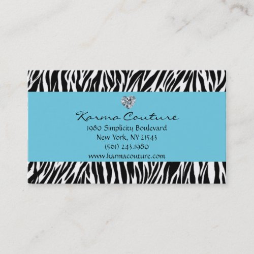 zebra print blue w/ heart shaped diamond business card template