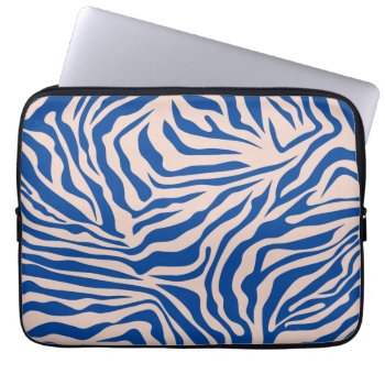 Zebra Print Blue Zebra Stripes Animal Print Laptop Sleeve by dailyreginadesigns at Zazzle