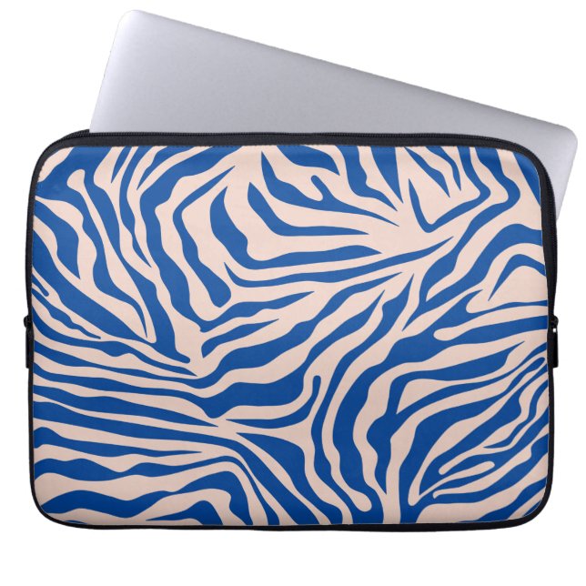 Zebra Print Blue Zebra Stripes Animal Print Laptop Sleeve (Front)