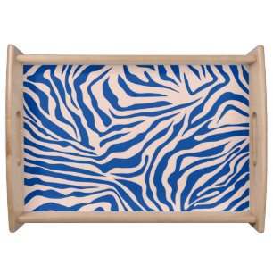Zebra Print Blue Zebra Stripes Animal Print Serving Tray