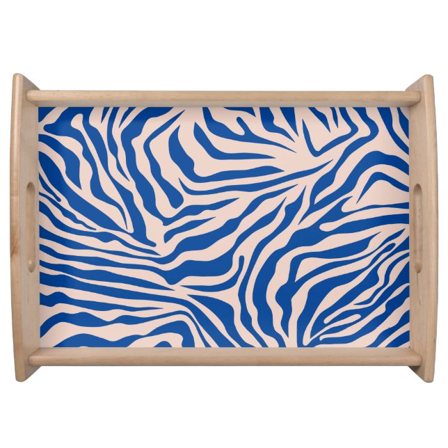 Zebra Print Blue Zebra Stripes Animal Print Serving Tray (Front)