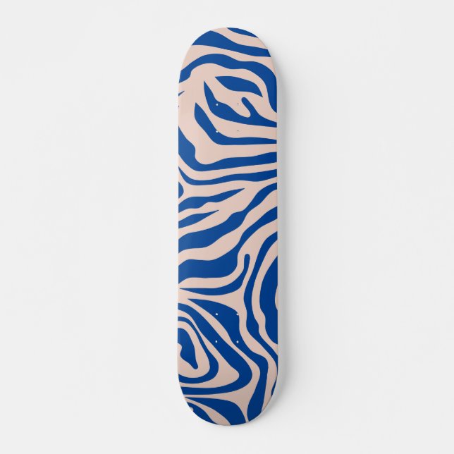 Zebra Print Blue Zebra Stripes Animal Print Skateboard (Front)