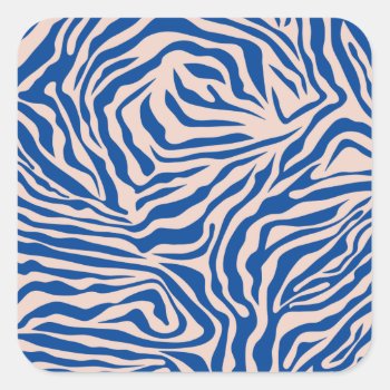 Zebra Print Blue Zebra Stripes Animal Print Square Sticker by dailyreginadesigns at Zazzle
