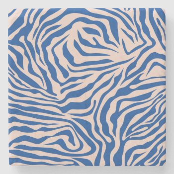 Zebra Print Blue Zebra Stripes Animal Print Stone Coaster by dailyreginadesigns at Zazzle